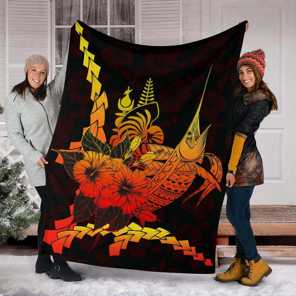 New Caledonia Polynesian Premium Blanket - Swordfish With Hibiscus