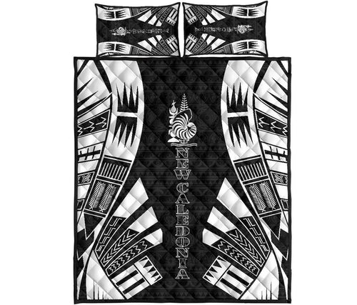 New Caledonia Quilt Bed Set - New Caledonia Coat Of Arms & Polynesian White Tattoo Style