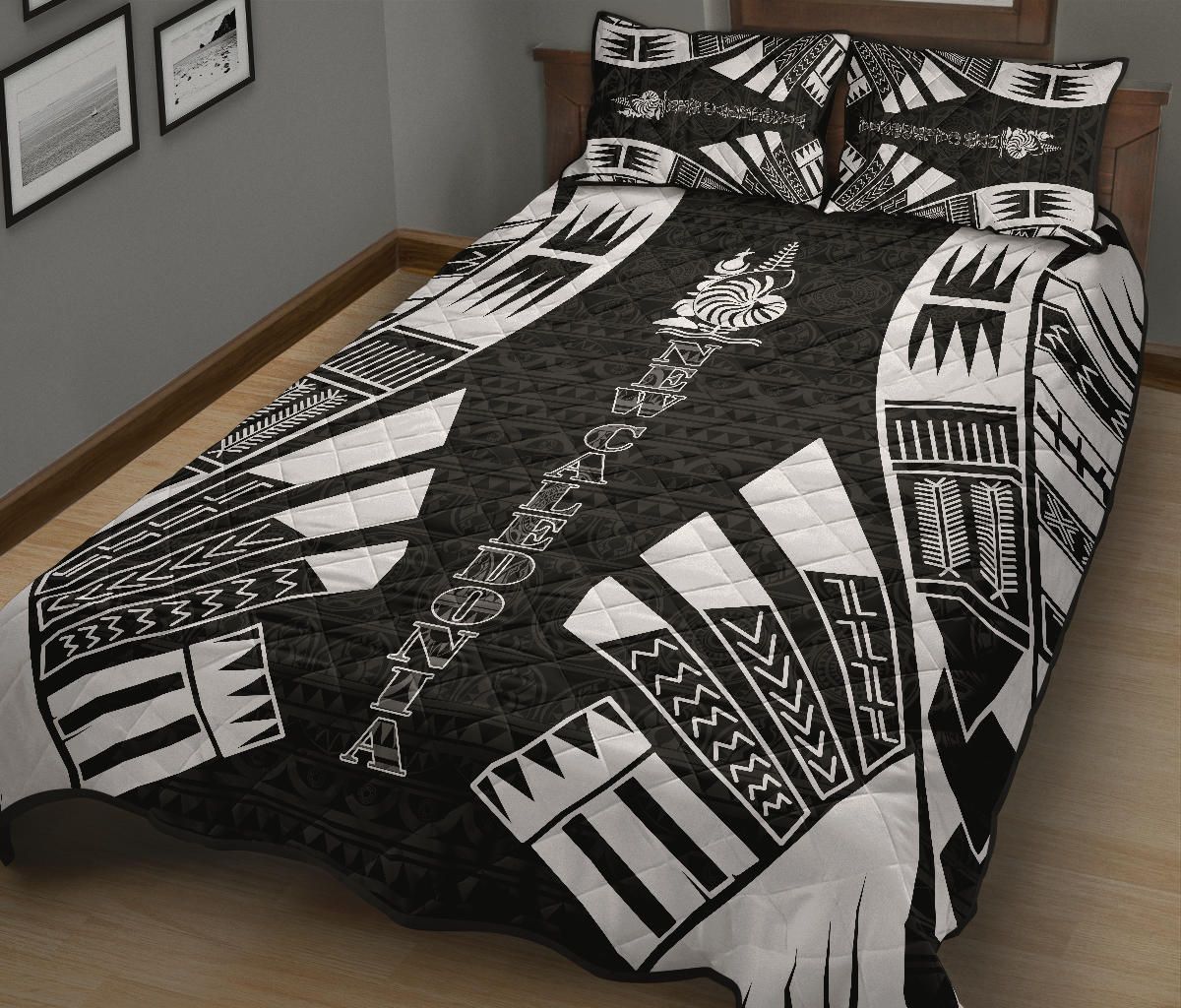 New Caledonia Quilt Bed Set - New Caledonia Coat Of Arms & Polynesian White Tattoo Style
