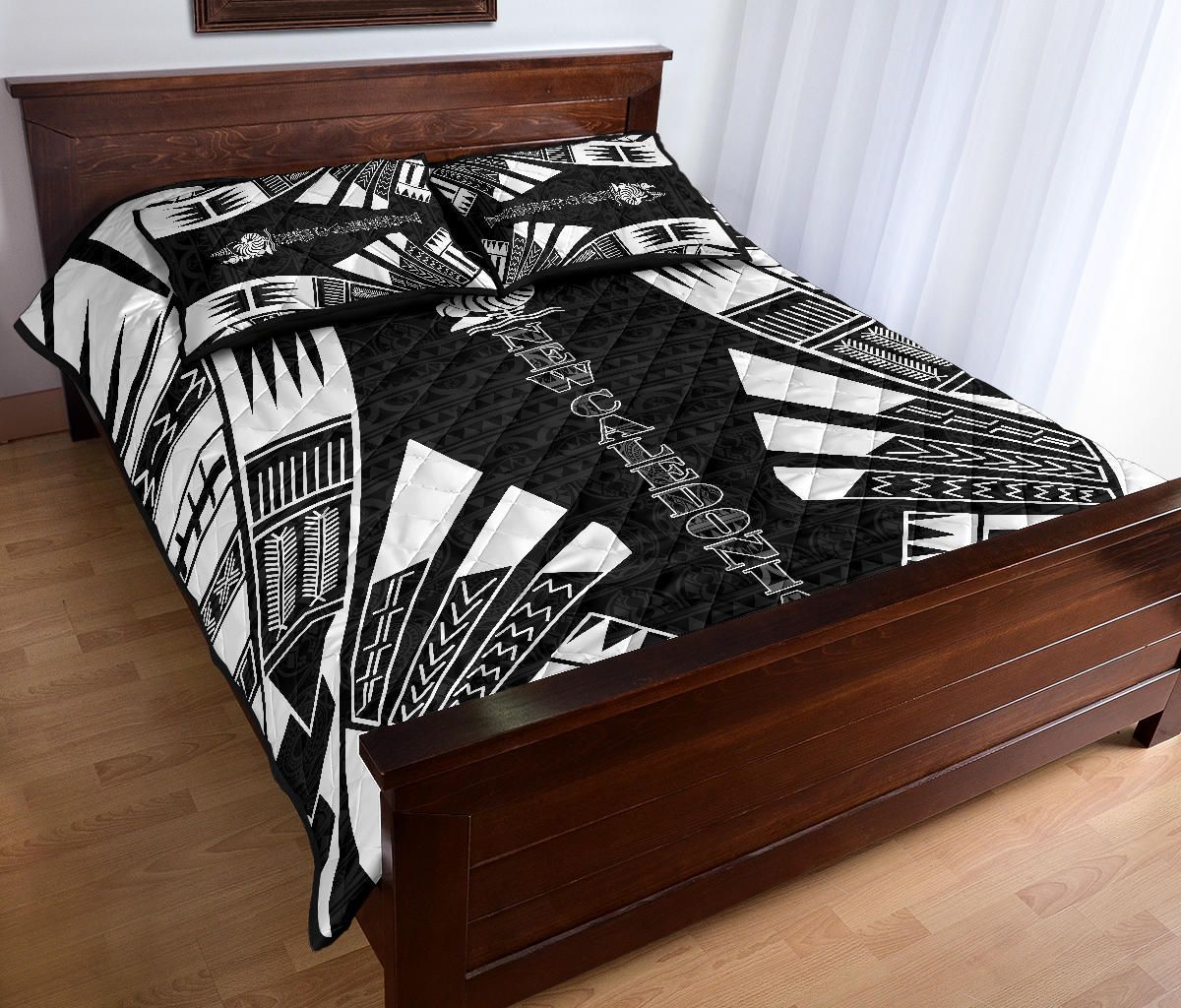New Caledonia Quilt Bed Set - New Caledonia Coat Of Arms & Polynesian White Tattoo Style
