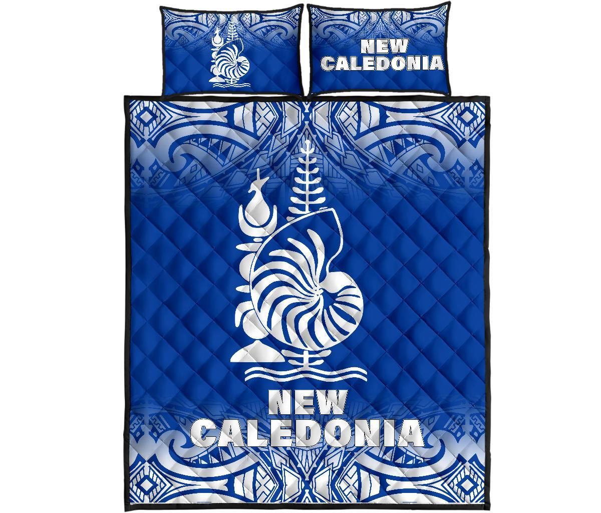 New Caledonia Quilt Bed Set - New Caledonia Coat Of Arms Polynesian Tattoo Blue Fog Style
