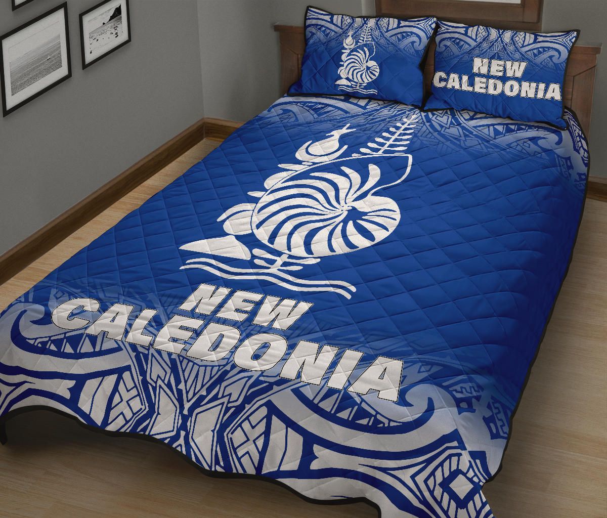 New Caledonia Quilt Bed Set - New Caledonia Coat Of Arms Polynesian Tattoo Blue Fog Style