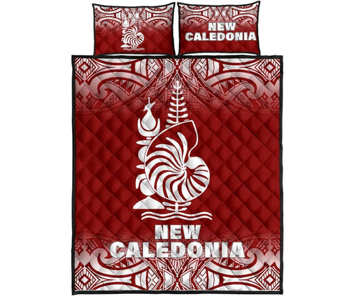 New Caledonia Quilt Bed Set - New Caledonia Coat Of Arms Polynesian Tattoo Red Fog Style