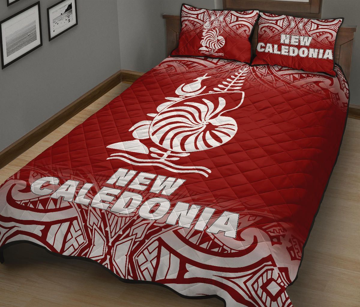 New Caledonia Quilt Bed Set - New Caledonia Coat Of Arms Polynesian Tattoo Red Fog Style