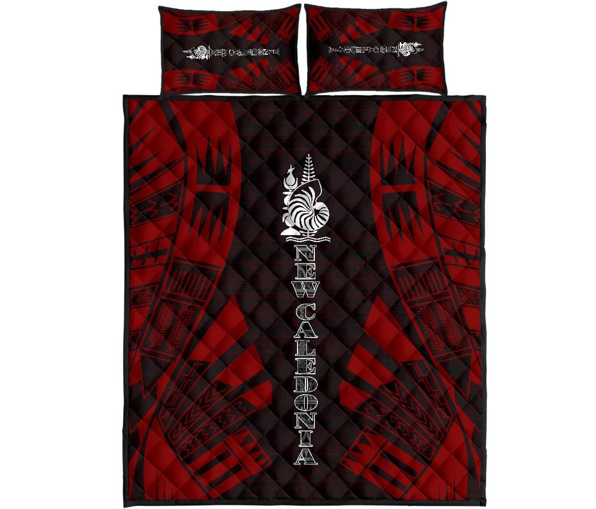 New Caledonia Quilt Bed Set - New Caledonia Coat Of Arms & Polynesian Red Tattoo Style