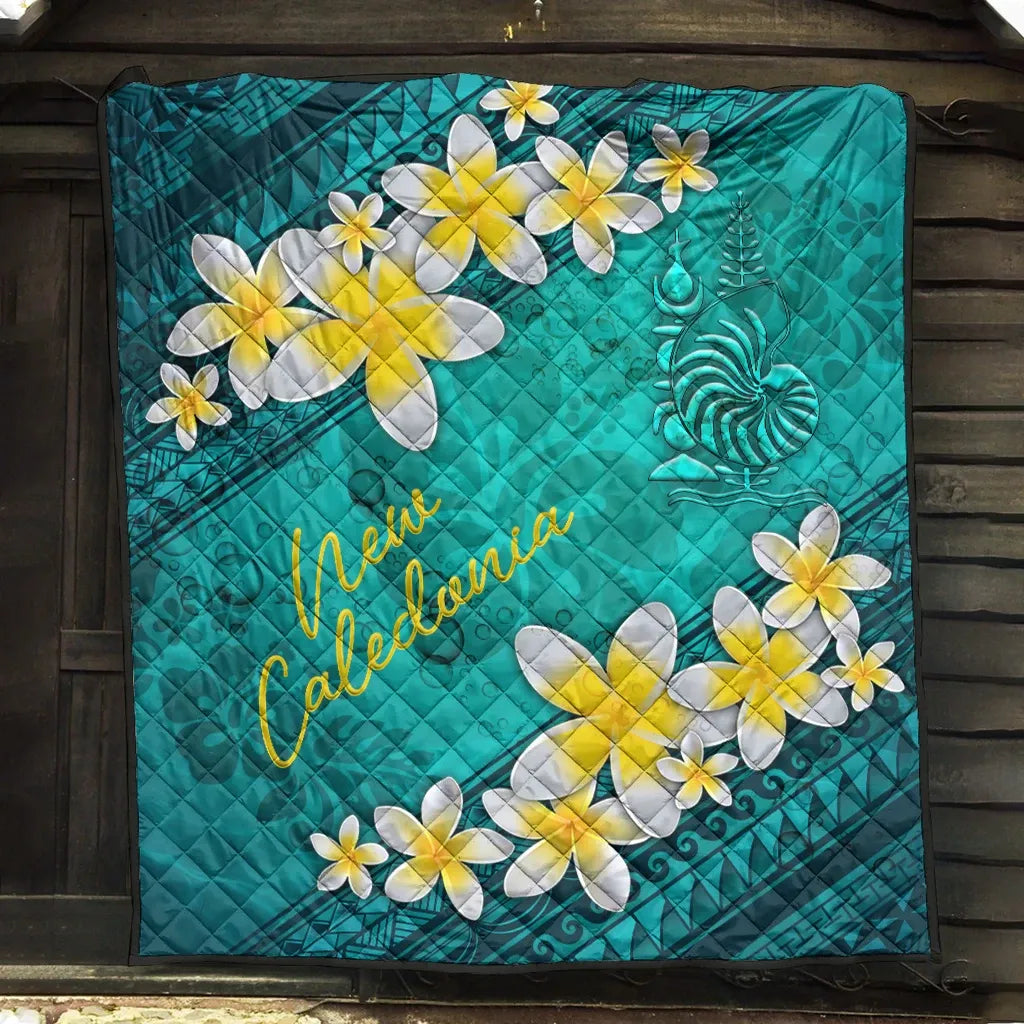 New Caledonia Polynesian Quilt - Plumeria With Blue Ocean