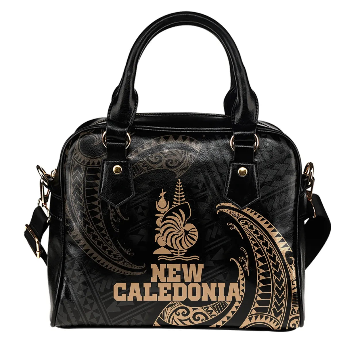 New Caledonia Polynesian Shoulder Handbag - Gold Tribal Wave