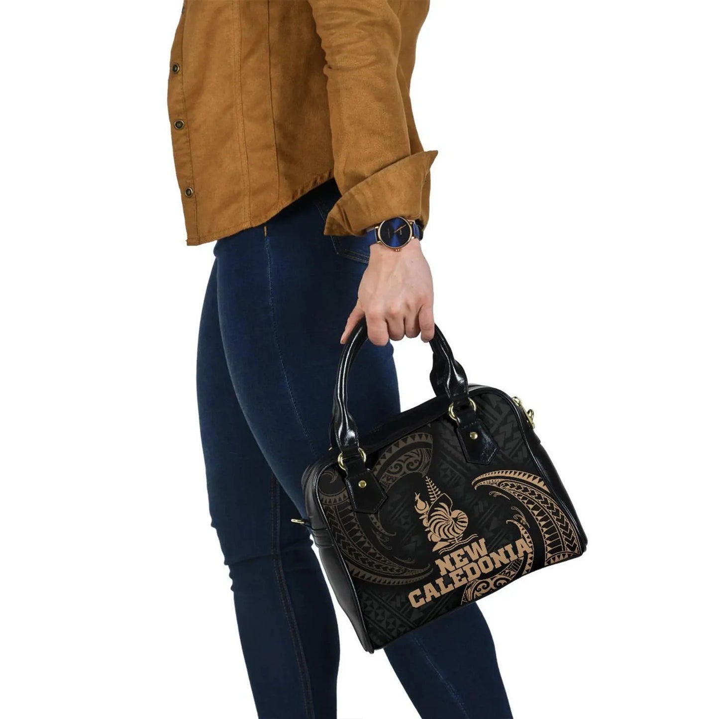 New Caledonia Polynesian Shoulder Handbag - Gold Tribal Wave