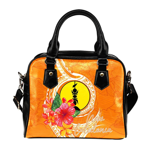 New Caledonia Polynesian Shoulder Handbag - Orange Floral With Seal