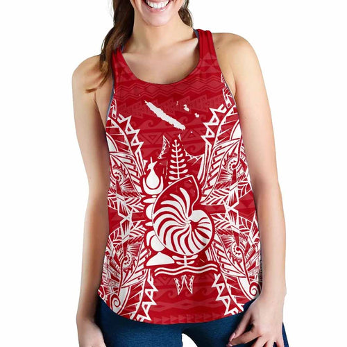 New Caledonia Polynesian Women Tank Top Map Red White