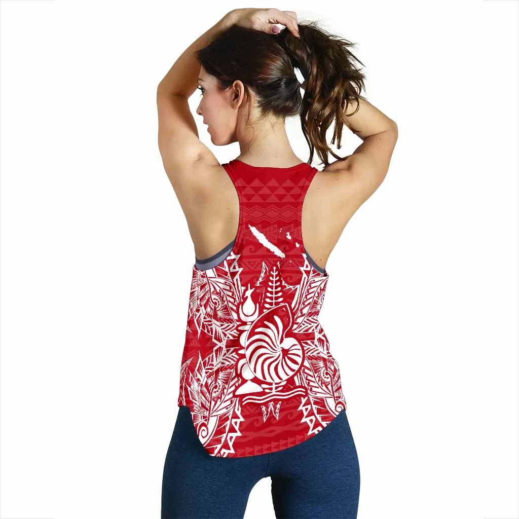 New Caledonia Polynesian Women Tank Top Map Red White