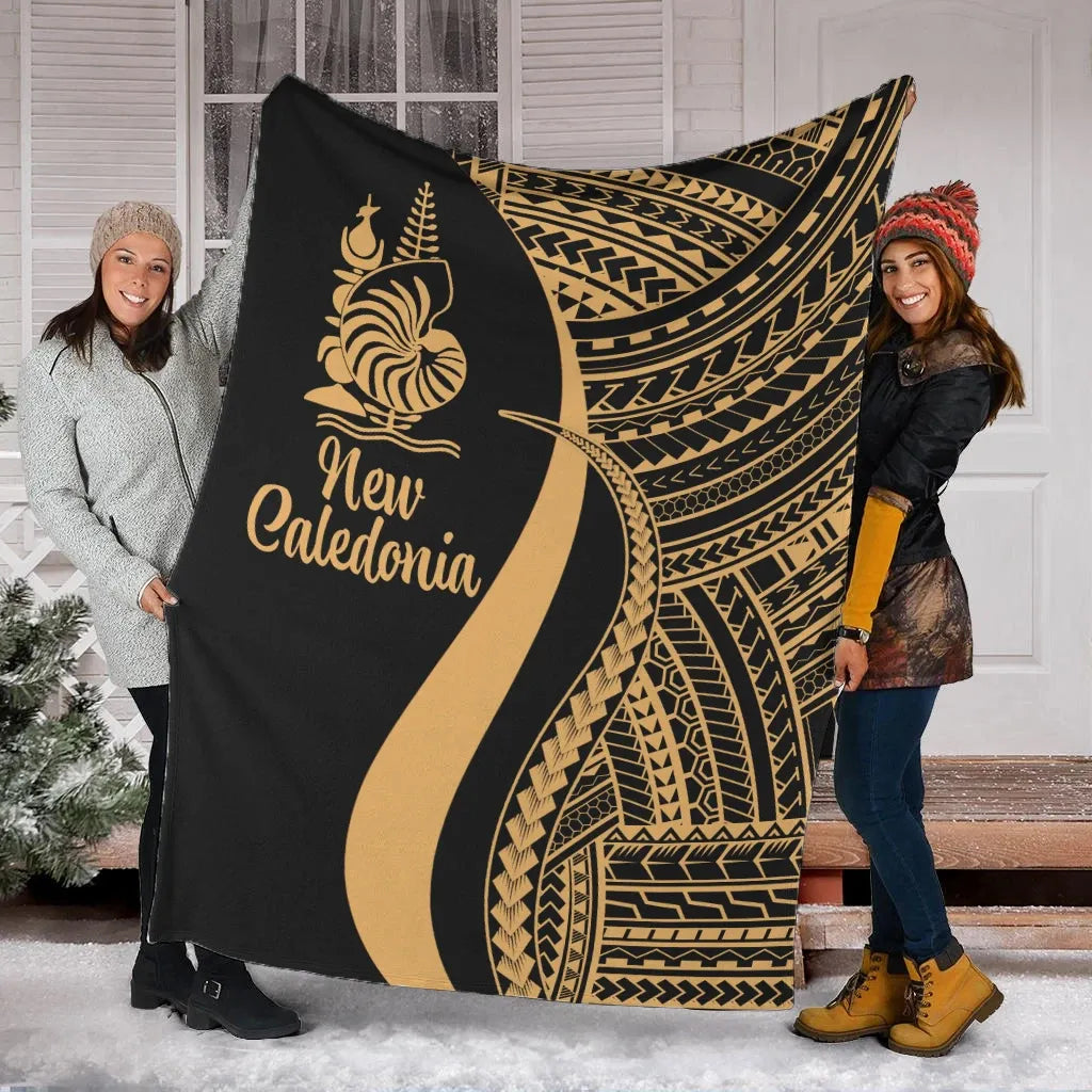 New Caledonia Premium Blanket - Gold Polynesian Tentacle Tribal Pattern Crest