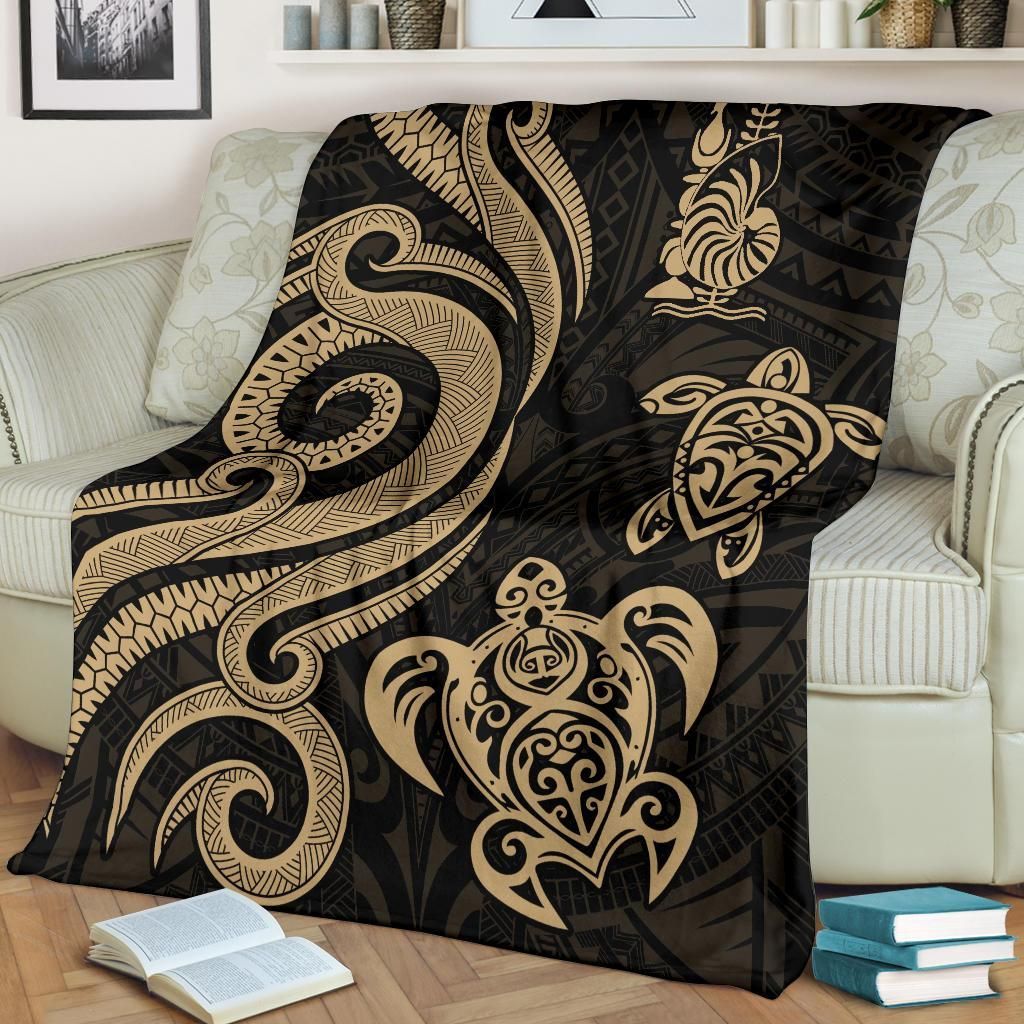 New Caledonia Premium Blanket - Gold Tentacle Turtle