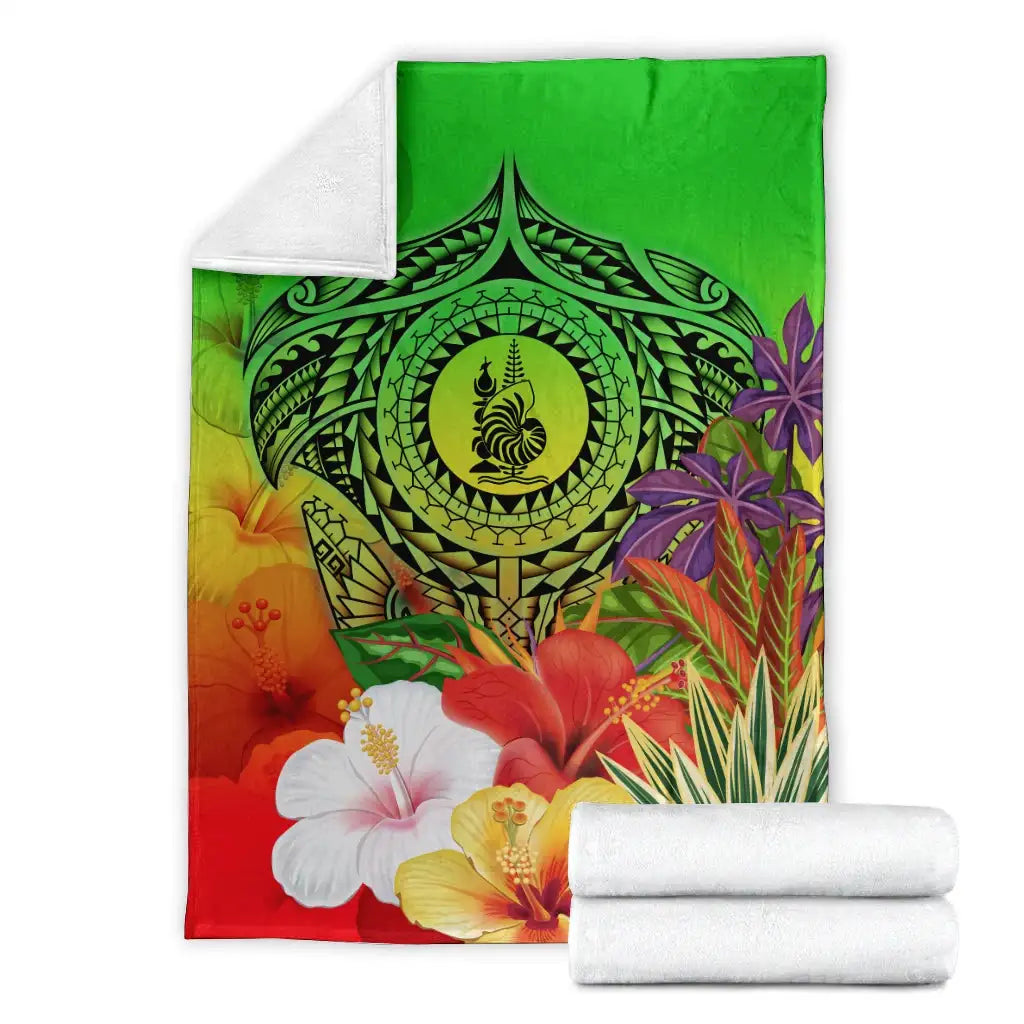 New Caledonia Premium Blanket - Manta Ray Tropical Flowers (Green)