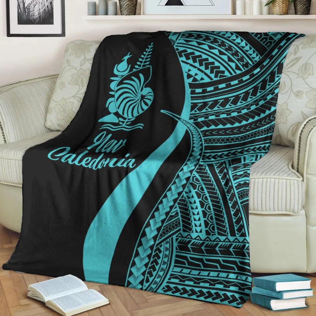 New Caledonia Premium Blanket - Turquoise Polynesian Tentacle Tribal Pattern Crest