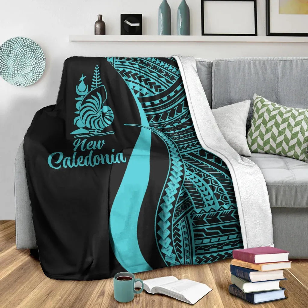New Caledonia Premium Blanket - Turquoise Polynesian Tentacle Tribal Pattern Crest