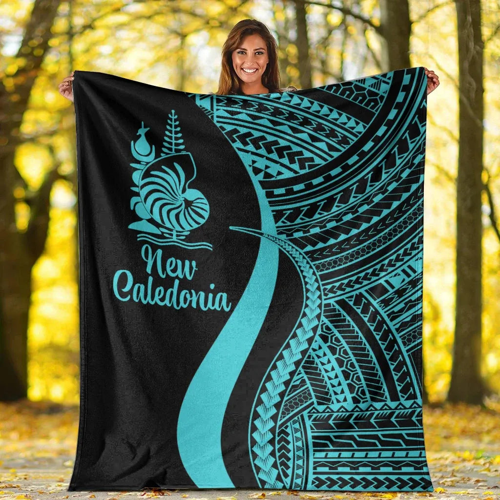 New Caledonia Premium Blanket - Turquoise Polynesian Tentacle Tribal Pattern Crest