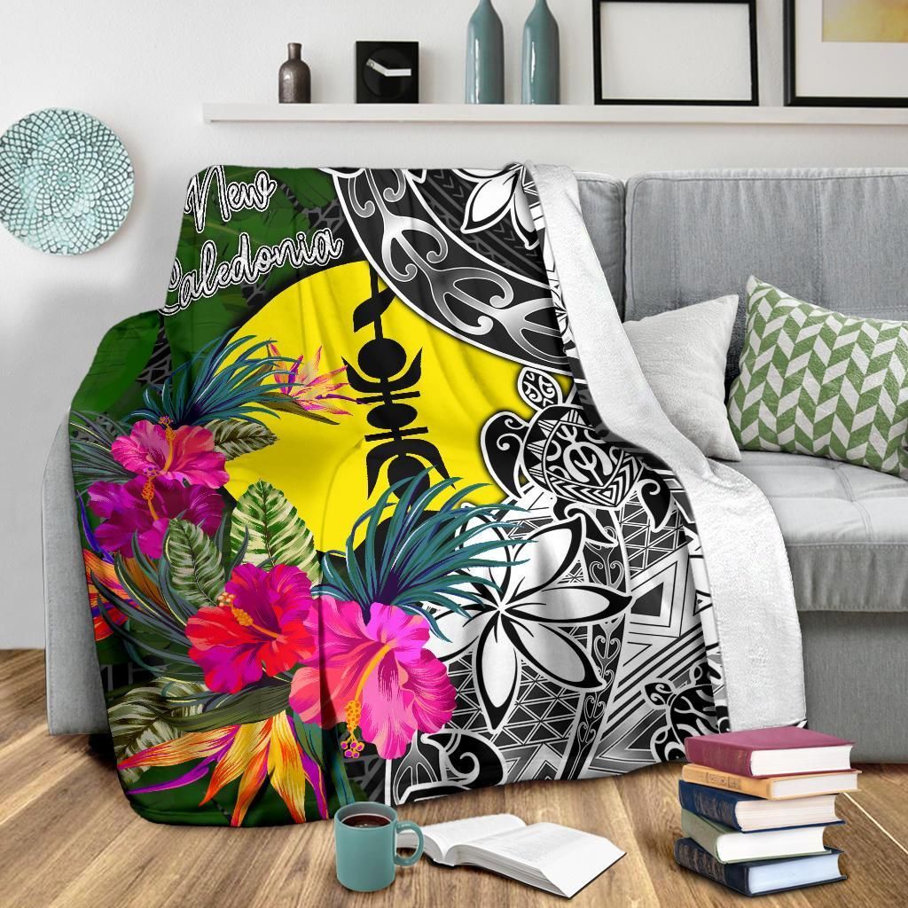 New Caledonia Premium Blanket - Turtle Plumeria Banana Leaf