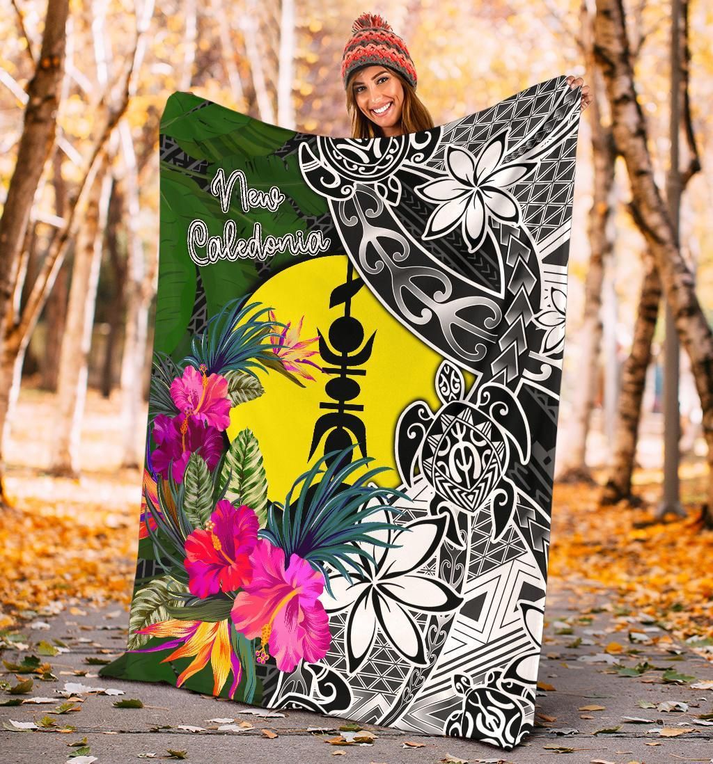New Caledonia Premium Blanket - Turtle Plumeria Banana Leaf