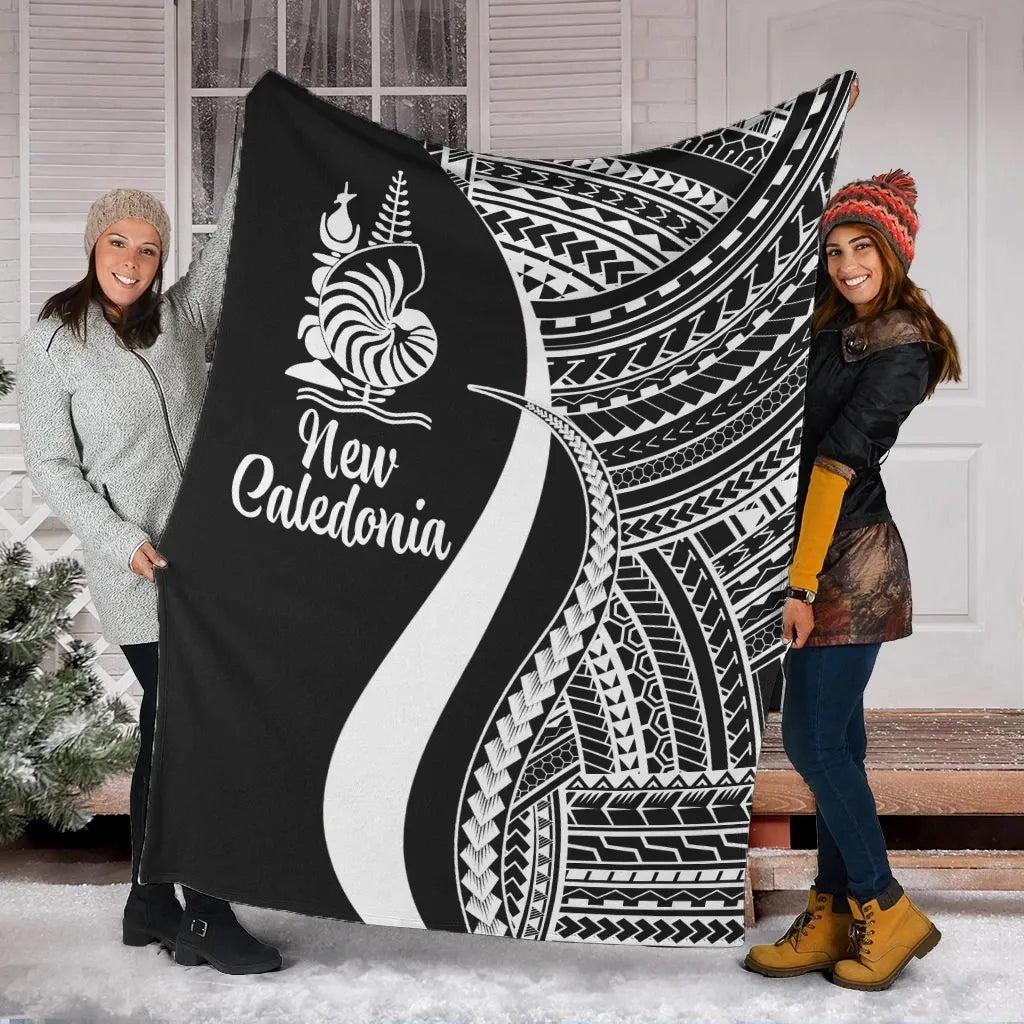 New Caledonia Premium Blanket - White Polynesian Tentacle Tribal Pattern Crest