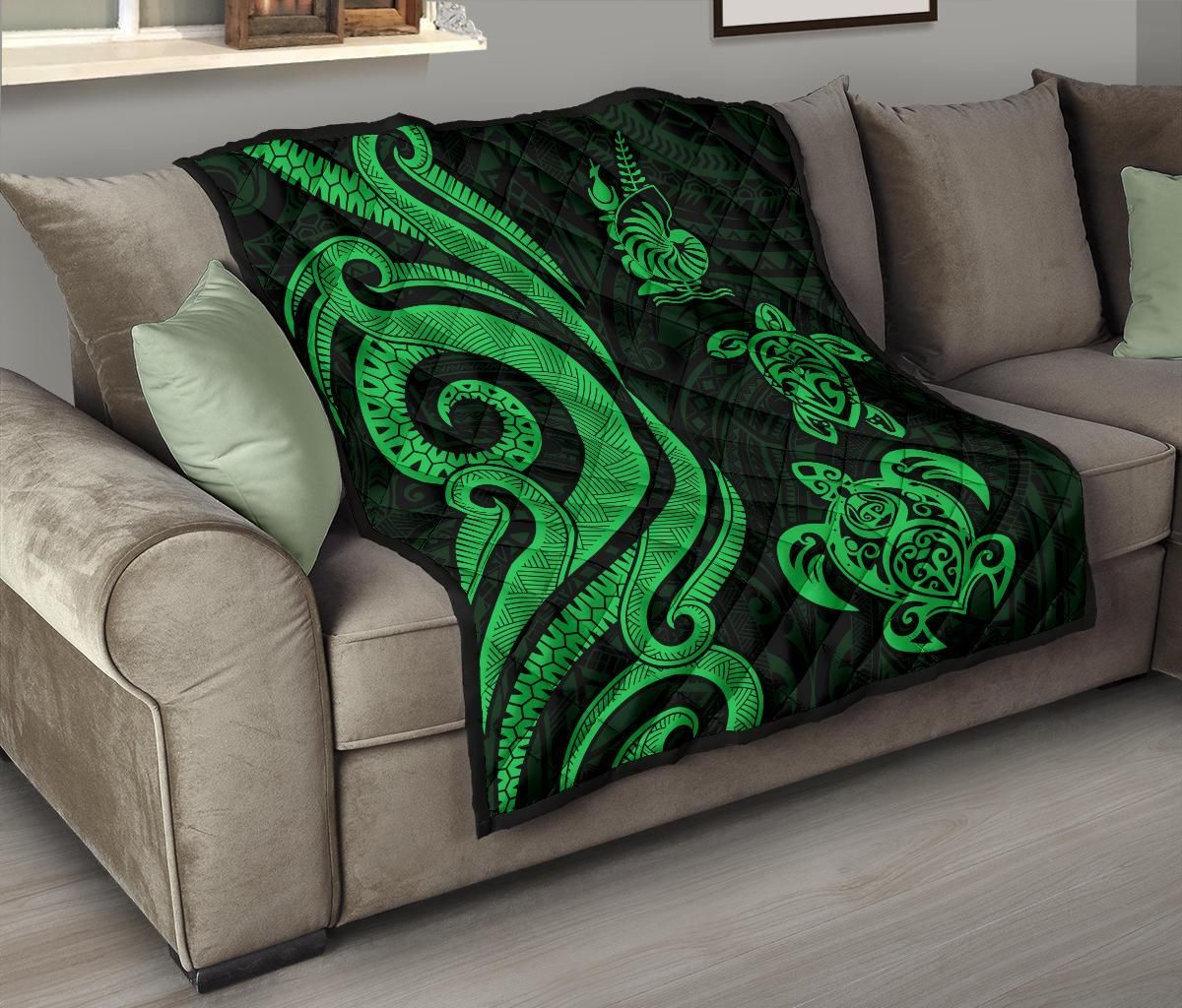 New Caledonia Premium Quilt - Green Tentacle Turtle