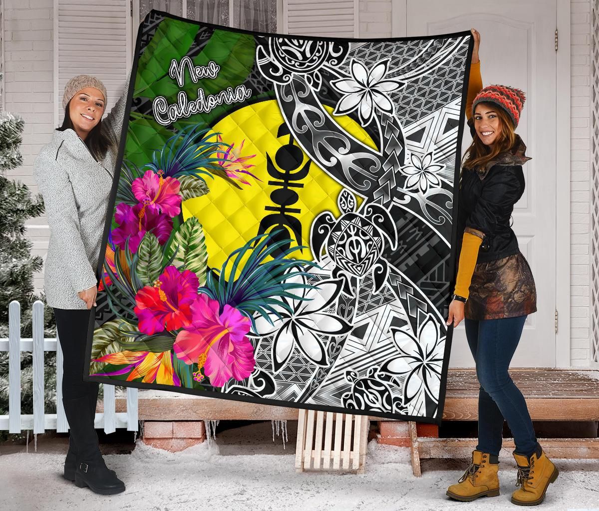 New Caledonia Premium Quilt - Turtle Plumeria Banana Leaf