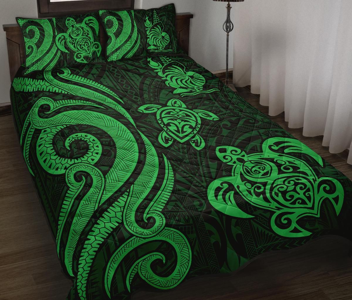 New Caledonia Quilt Bed Set - Green Tentacle Turtle