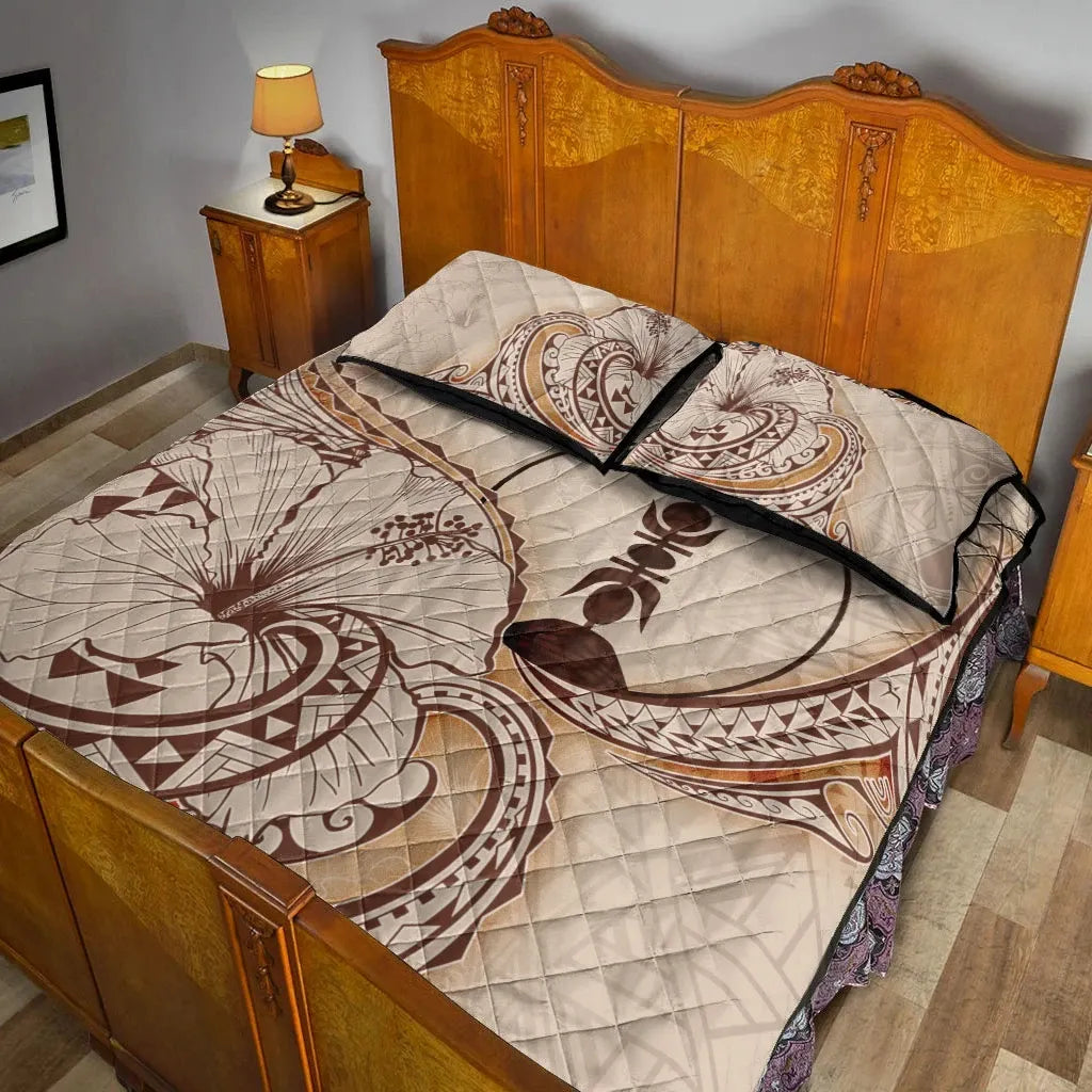 New Caledonia Quilt Bed Set - Hibiscus Flowers Vintage Style