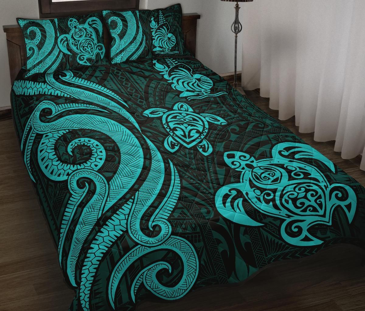 New Caledonia Quilt Bed Set - Turquoise Tentacle Turtle