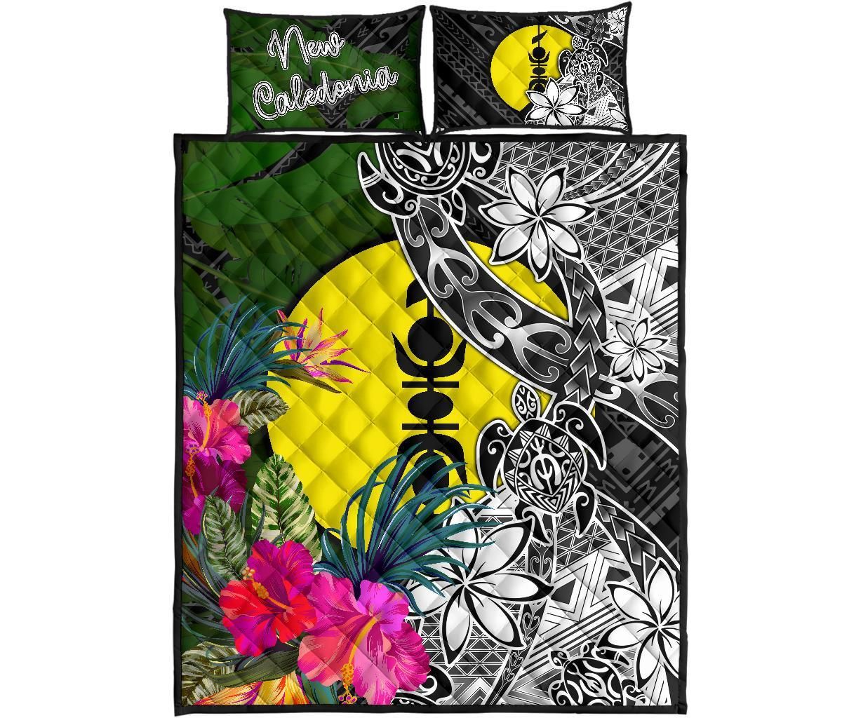 New Caledonia Quilt Bed Set - Turtle Plumeria Banana Leaf