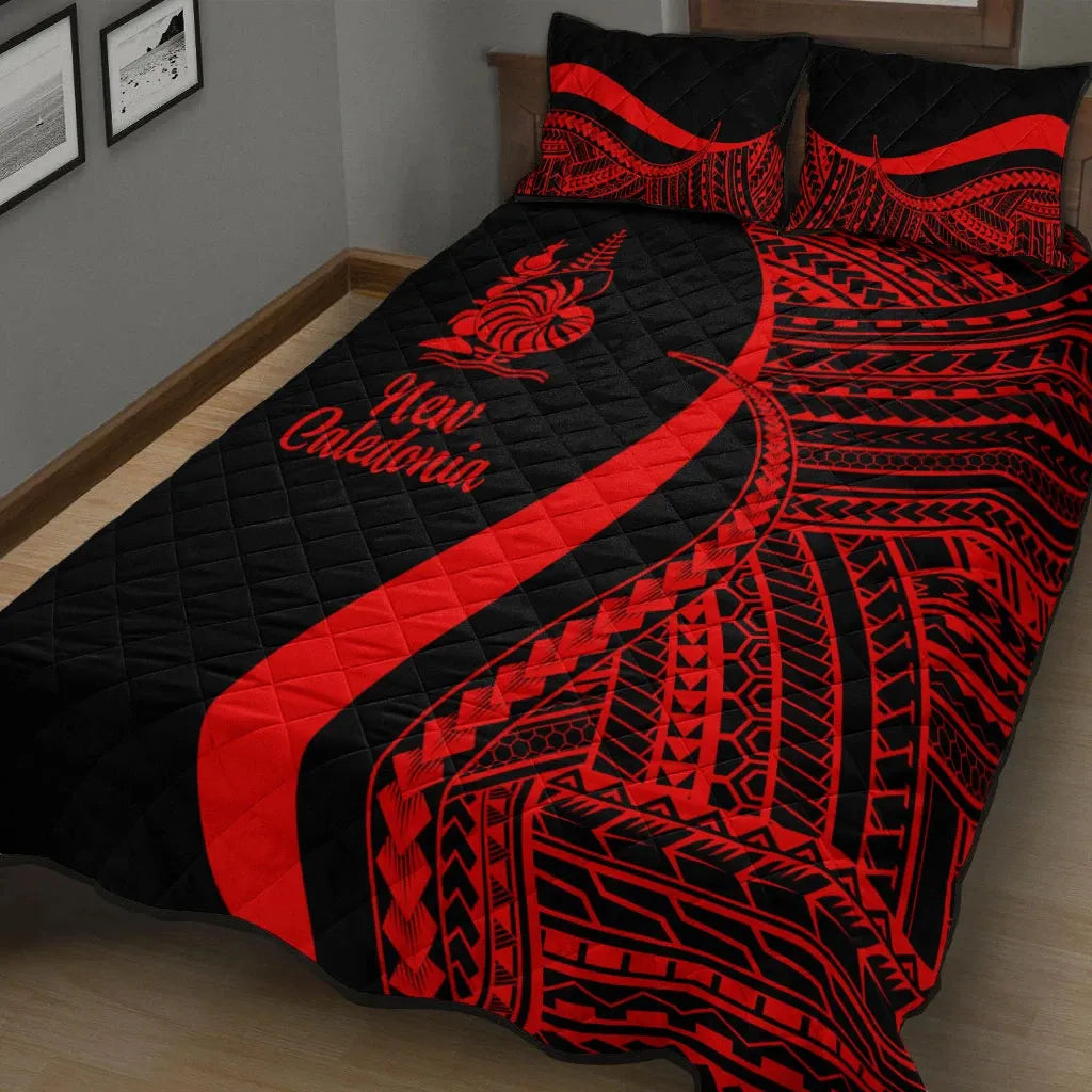 New Caledonia Quilt Bed Set - Red Polynesian Tentacle Tribal Pattern