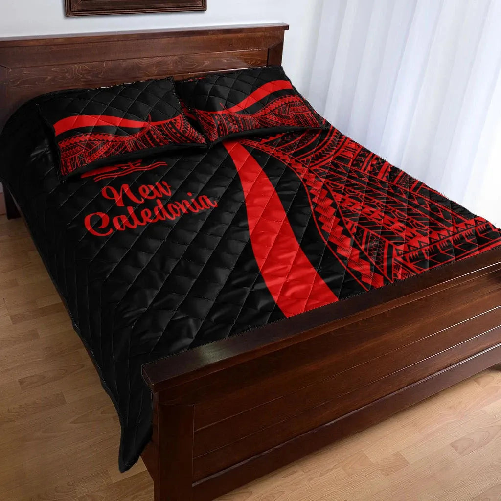 New Caledonia Quilt Bed Set - Red Polynesian Tentacle Tribal Pattern
