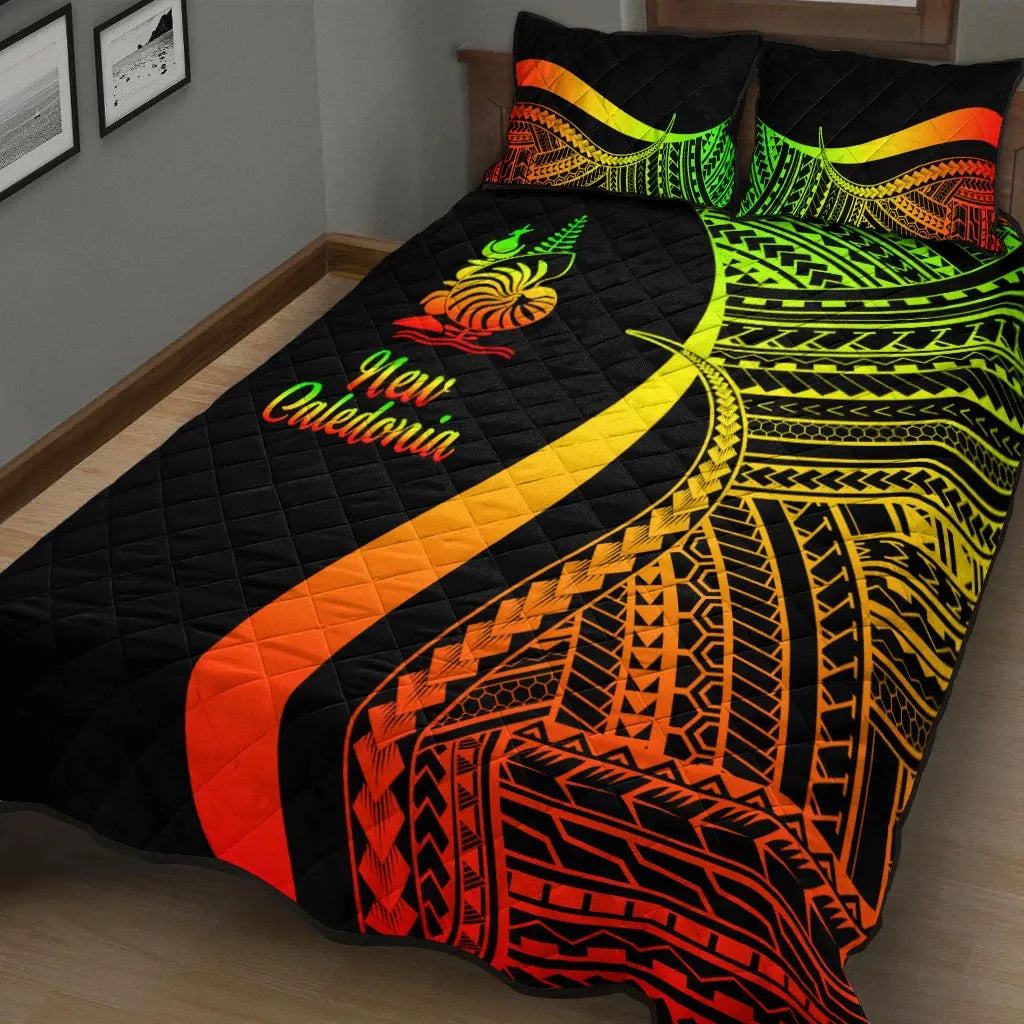 New Caledonia Quilt Bed Set - Reggae Polynesian Tentacle Tribal Pattern