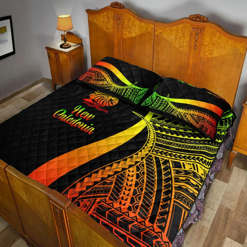 New Caledonia Quilt Bed Set - Reggae Polynesian Tentacle Tribal Pattern