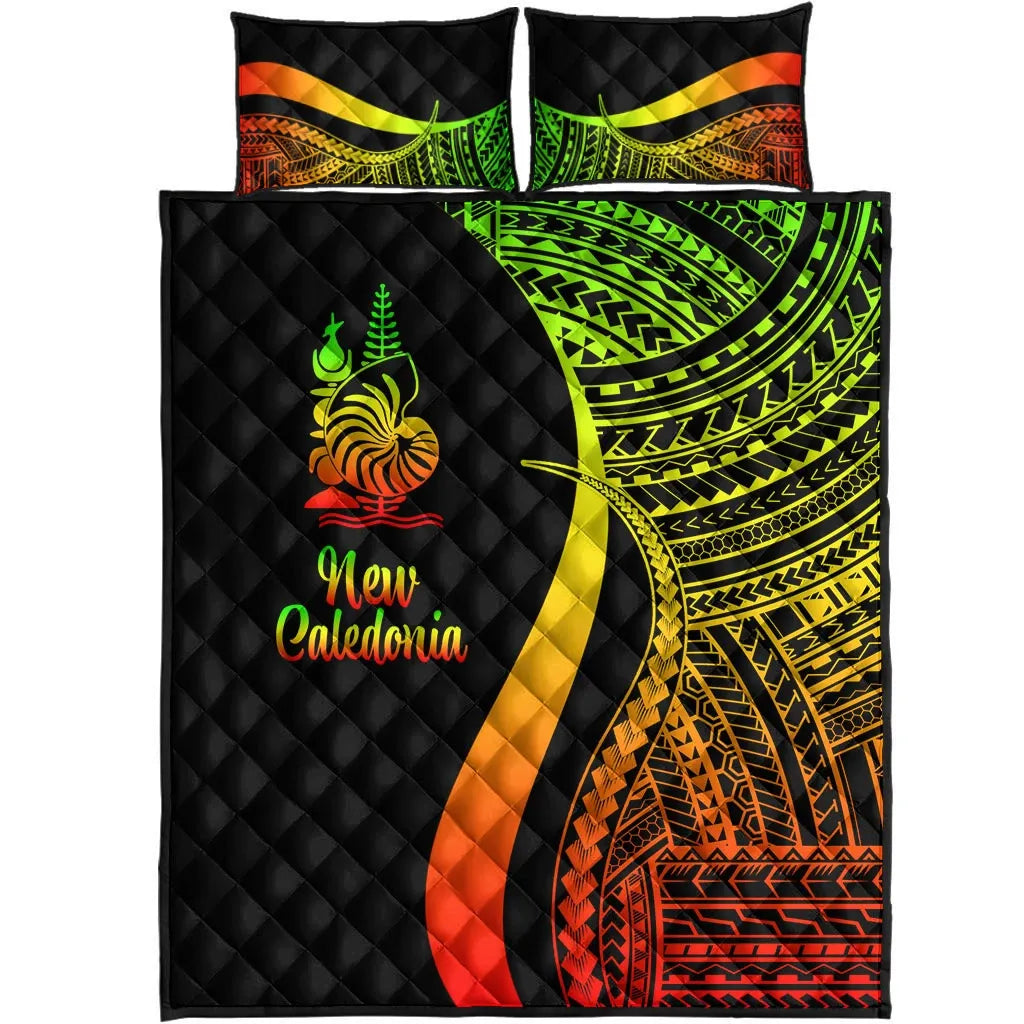 New Caledonia Quilt Bed Set - Reggae Polynesian Tentacle Tribal Pattern