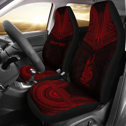 New Caledonia Custom Personalised Car Seat Cover - New Caledonia Coat Of Arms Polynesian Chief Tattoo Red Version