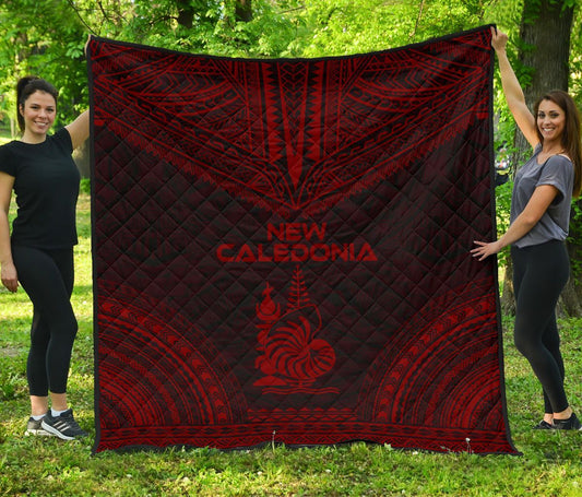 New Caledonia Premium Quilt - New Caledonia Coat Of Arms Polynesian Chief Dark Red Version