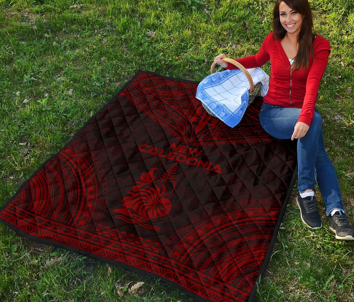 New Caledonia Premium Quilt - New Caledonia Coat Of Arms Polynesian Chief Dark Red Version