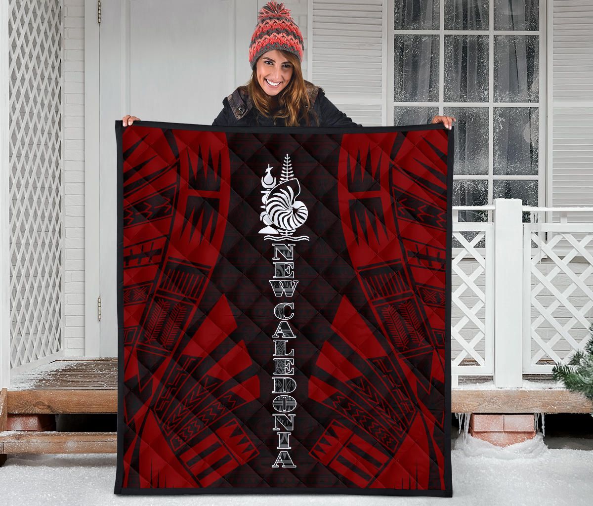 New Caledonia Premium Quilt - New Caledonia Coat Of Arms Polynesian Red Tattoo