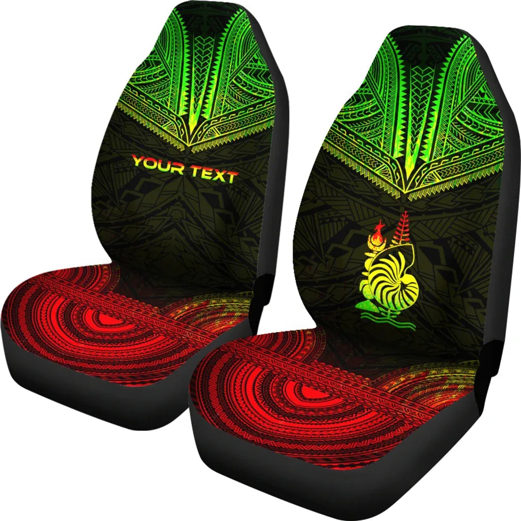 New Caledonia Custom Personalised Car Seat Cover - New Caledonia Coat Of Arms Polynesian Chief Tattoo Reggae Version