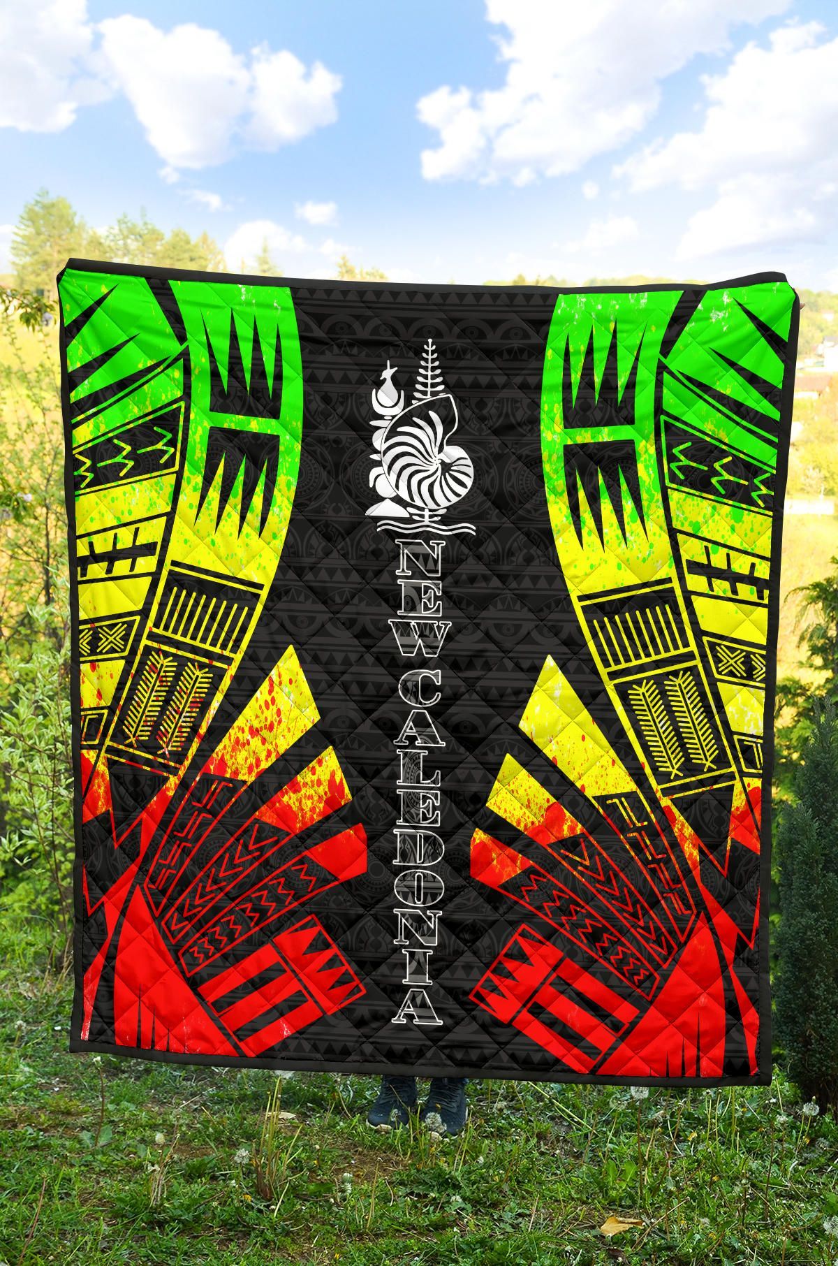 New Caledonia Premium Quilt - New Caledonia Coat Of Arms Polynesian Reggae Tattoo