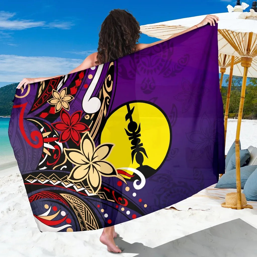 New Caledonia Sarong - Tribal Flower With Special Turtles Purple Color
