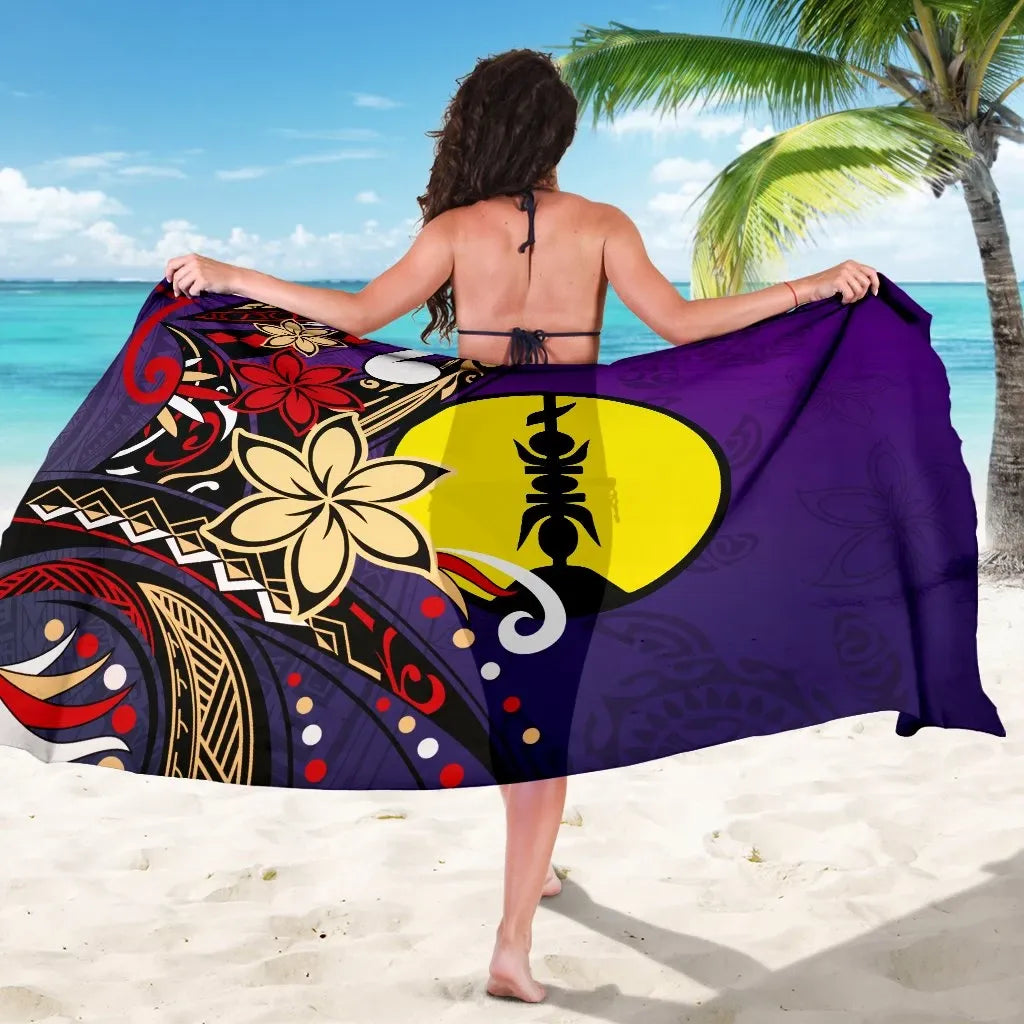 New Caledonia Sarong - Tribal Flower With Special Turtles Purple Color