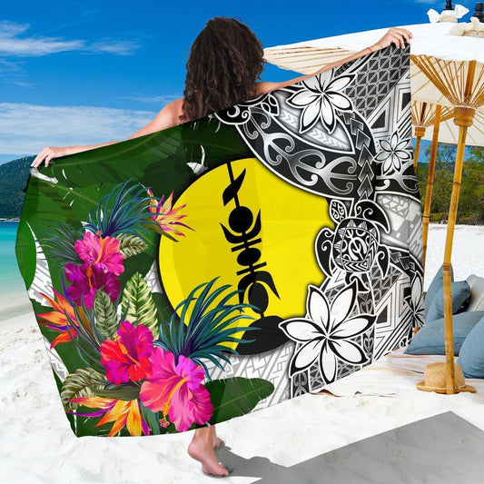 New Caledonia Sarong White - Turtle Plumeria Banana Leaf