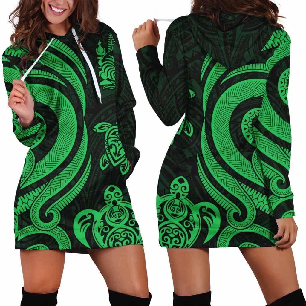 New Caledonia Female Hoodie Dress - Green Tentacle Turtle