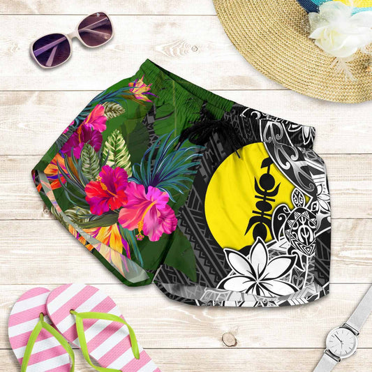 New Caledonia Women Shorts - Turtle Plumeria Banana Leaf