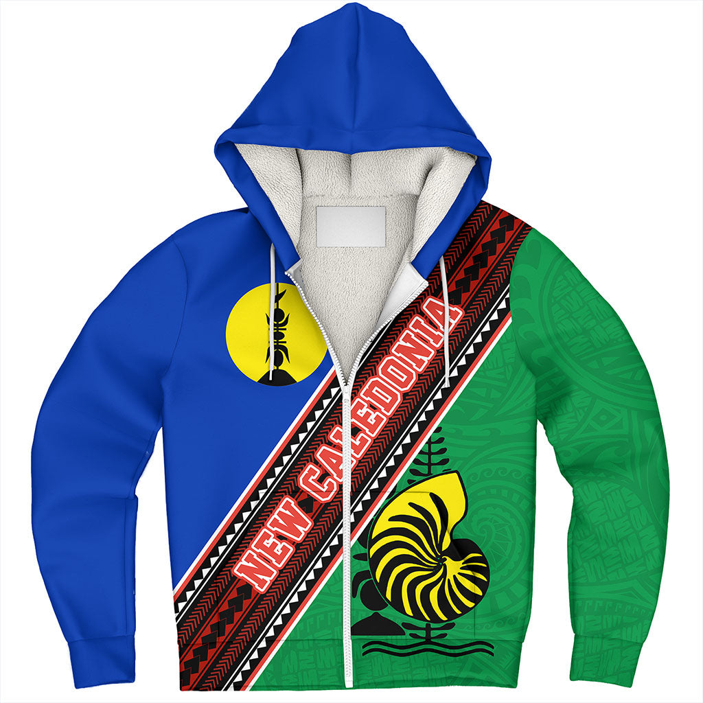 New Caledonia Sherpa Hoodie Flag And Coat Of Arms