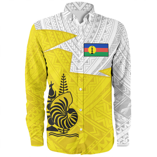 New Caledonia Long Sleeve Shirt Polynesian Tattoo Flag And Coat Of Arms