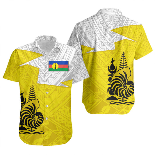 New Caledonia Short Sleeve Shirt Polynesian Tattoo Flag And Coat Of Arms