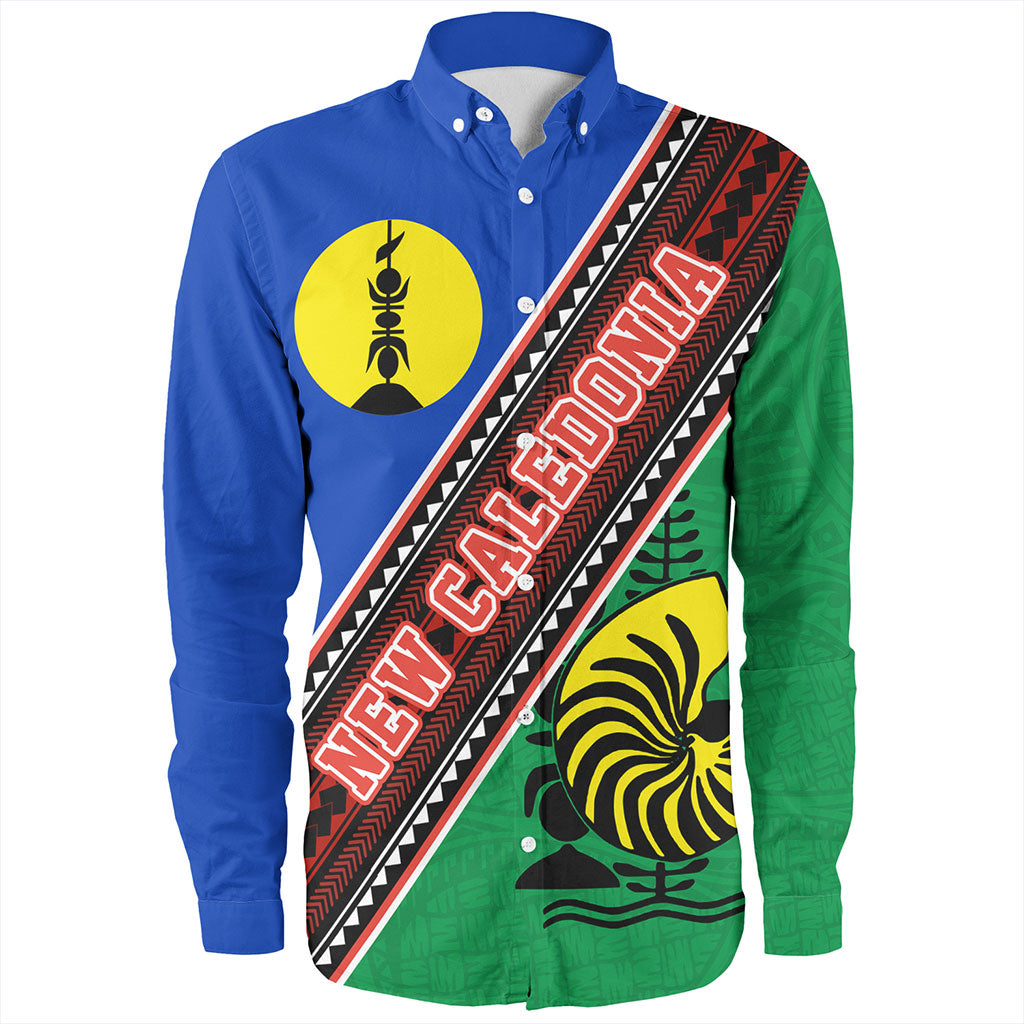 New Caledonia Long Sleeve Shirt Flag And Coat Of Arms